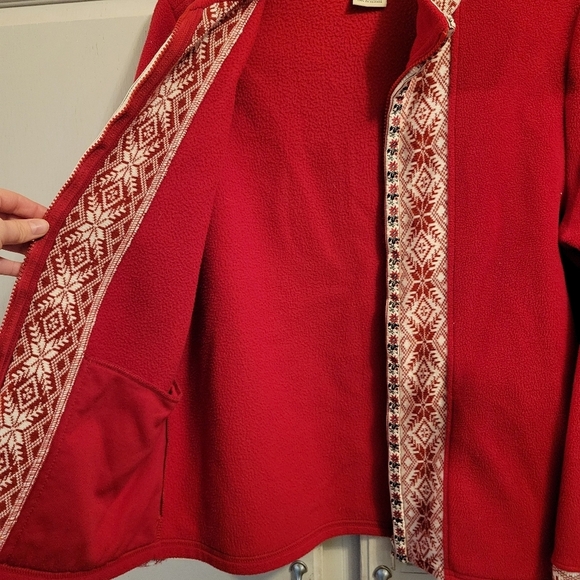 L.L. Bean Red Nordic Fair Isle Full Zip Fleece Jacket - Picture 7 of 11